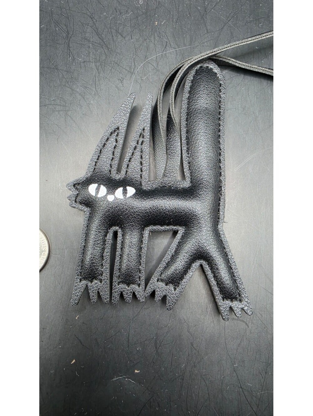 Black Cat Shaped Faux Leather Keychain Charm